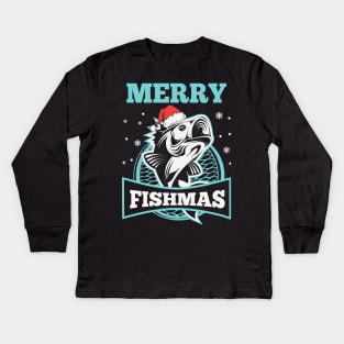 Merry Fishmas - Funny Christmas Fishing Kids Long Sleeve T-Shirt